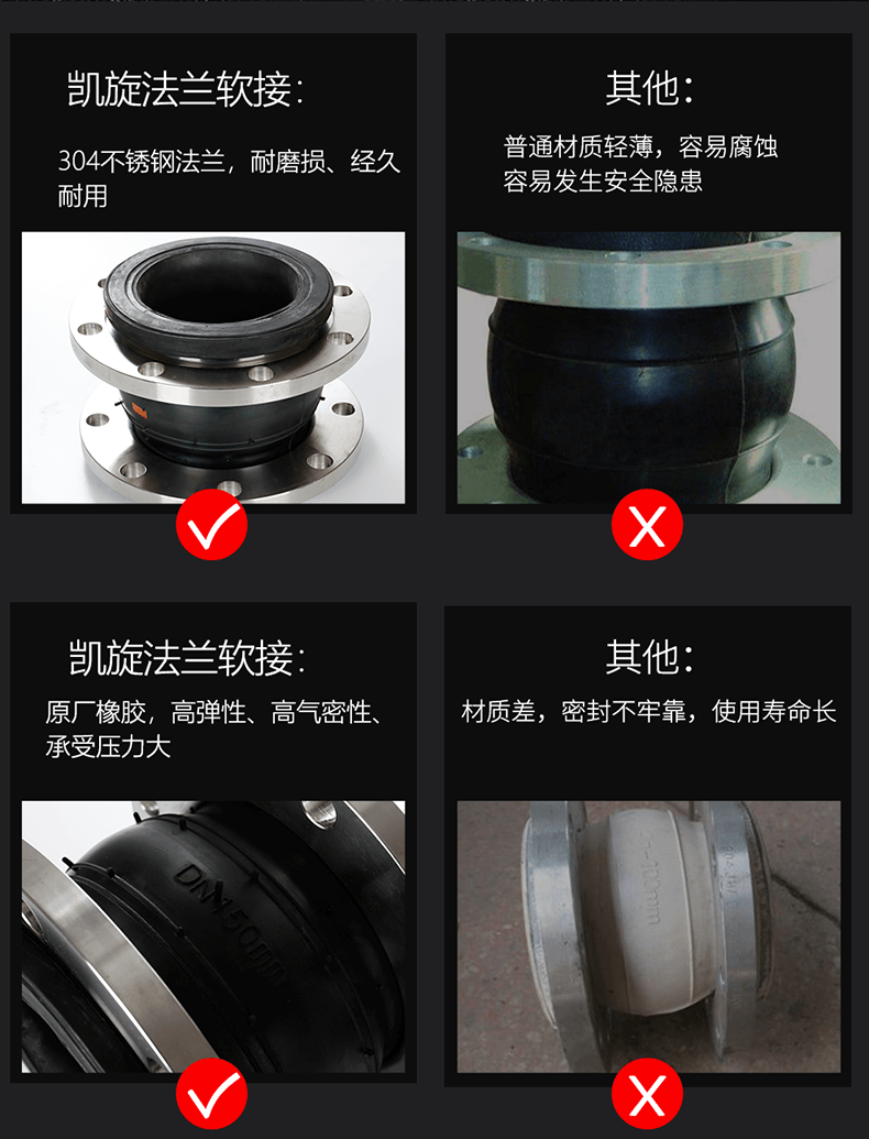 304不锈钢法兰橡胶软接头减震器 EPDM橡胶耐酸碱 耐高温